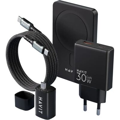 Havit Ladeset, USB Ladegerät, Schwarz, Grau - Indoor Havit Ladeset, USB Ladegerät, Schwarz, Grau - Indoor