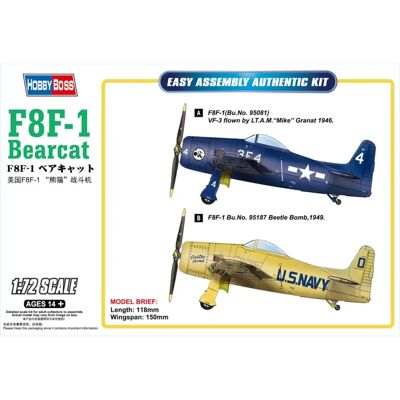 Hobby Boss F8F-1 Bearcat 1:72 Modell - Flygplanssats Hobby Boss F8F-1 Bearcat 1:72 Modell - Flygplanssats