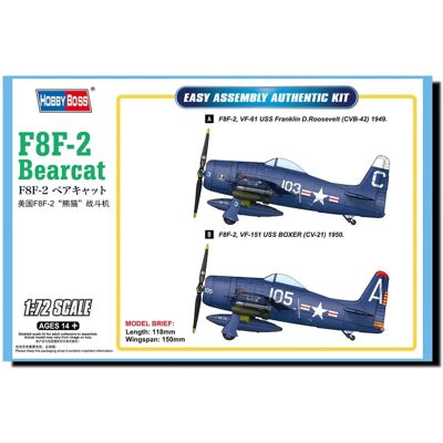 Hobby Boss F8F-2 Bearcat Model Kit - 1:72 Scale - Aircraft Hobby Boss F8F-2 Bearcat Model Kit - 1:72 Scale - Aircraft