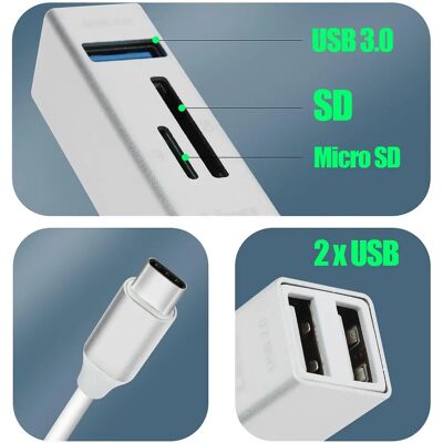 Hub USB-C 5-en-1 LinQ - USB, lecteur SD et Micro-SD - Portable - Publicité Hub USB-C 5-en-1 LinQ - USB, lecteur SD et Micro-SD - Portable - Publicité