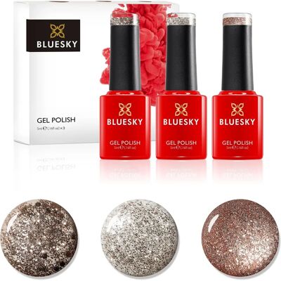 Ensemble de Vernis Gel Bluesky - Sable Doré - 3 x 5 ml - Kit de Gel Polish - Publicité Ensemble de Vernis Gel Bluesky - Sable Doré - 3 x 5 ml - Kit de Gel Polish - Publicité