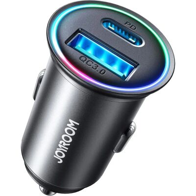 Caricatore Auto Joyroom Mini - 60W Veloce USB-C & USB-A - LED RGB Caricatore Auto Joyroom Mini - 60W Veloce USB-C & USB-A - LED RGB