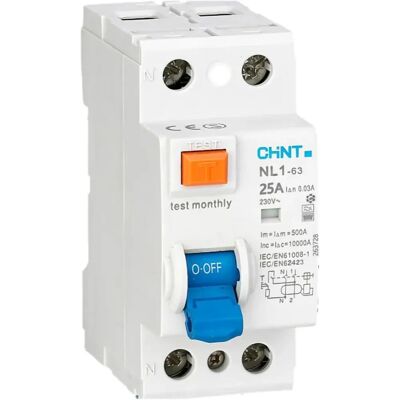 Interruttore differenziale puro Chint NL1-63 - 2P 25A 30mA Tipo F Interruttore differenziale puro Chint NL1-63 - 2P 25A 30mA Tipo F