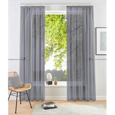 MY HOME XANA Gardine - Grau - 145cm Breite, 140cm Länge, Kräuselband - Transparente Voile MY HOME XANA Gardine - Grau - 145cm Breite, 140cm Länge, Kräuselband - Transparente Voile