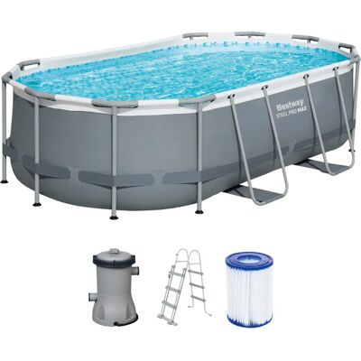 Piscine Ovale Power Steel de Bestway - Gris - Forme Ovale - Publicité Piscine Ovale Power Steel de Bestway - Gris - Forme Ovale - Publicité