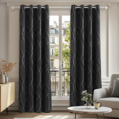 Zasłony zaciemniające Deconovo z motywem nici srebrnej i pierścieni 2 sztuki 117x138 cm - Zasłona Zasłony zaciemniające Deconovo z motywem nici srebrnej i pierścieni 2 sztuki 117x138 cm - Zasłona