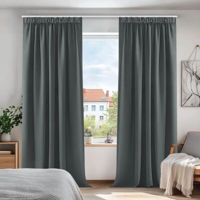 Cortinas Blackout Cinza Escuro de 2 Peças - Bloqueio de Luz Cortinas Blackout Cinza Escuro de 2 Peças - Bloqueio de Luz