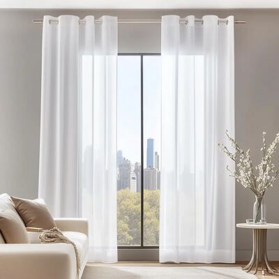 Cortinas decorativas brancas de voile Deconovo - 2 painéis 132x160 cm - Decoração interior Cortinas decorativas brancas de voile Deconovo - 2 painéis 132x160 cm - Decoração interior