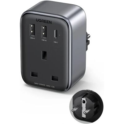 Ugreen Power Adapter - 30W, UK to EU, 2x USB-A, USB-C, Compact Ugreen Power Adapter - 30W, UK to EU, 2x USB-A, USB-C, Compact