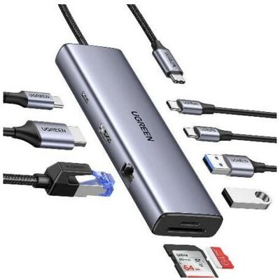 Ugreen 15375 USB-C Hub - HDMI - 3 USB 3.0 - Gigabit RJ45 - SD - TF - 100W Power Delivery Ugreen 15375 USB-C Hub - HDMI - 3 USB 3.0 - Gigabit RJ45 - SD - TF - 100W Power Delivery