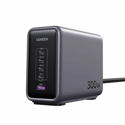 Ugreen Nexode 300W 5-Ports USB-C Lader - Rask Ladning Ugreen Nexode 300W 5-Ports USB-C Lader - Rask Ladning
