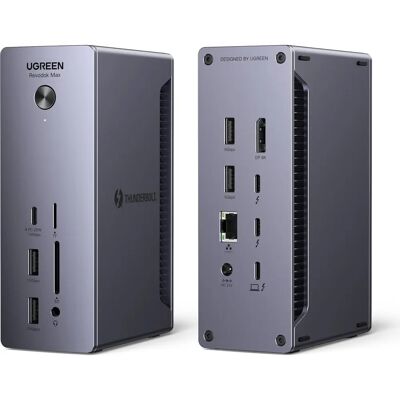 Estação de acoplamento Ugreen U710 - 8K, 2x Thunderbolt 4, 4 USB, Cinza Estação de acoplamento Ugreen U710 - 8K, 2x Thunderbolt 4, 4 USB, Cinza