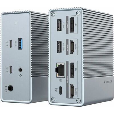 Hyper HDG212B Laptop Dock - 3 Schermen, USB-C, Zilver Hyper HDG212B Laptop Dock - 3 Schermen, USB-C, Zilver