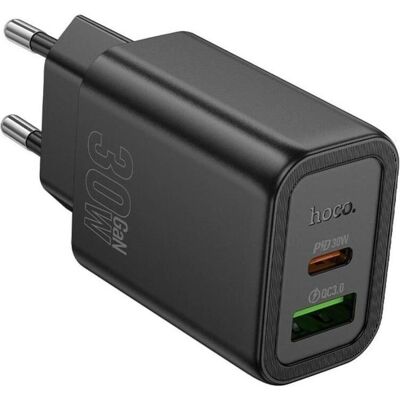 Hoco N63 Dvojitá USB-C & USB-A Nabíječka - Rychlé Nabíjení - 30W - Černá Hoco N63 Dvojitá USB-C & USB-A Nabíječka - Rychlé Nabíjení - 30W - Černá