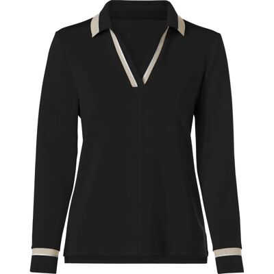 INSPIRATIONEN Poloshirt - Kontrast V-Ausschnitt Lange Ärmel Weiches Material INSPIRATIONEN Poloshirt - Kontrast V-Ausschnitt Lange Ärmel Weiches Material