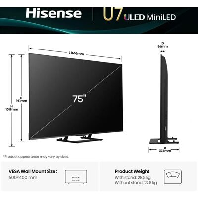 Hisense 75U7Q 75-inch 4K Ultra HD Smart TV Wi-Fi Zwart Hisense 75U7Q 75-inch 4K Ultra HD Smart TV Wi-Fi Zwart