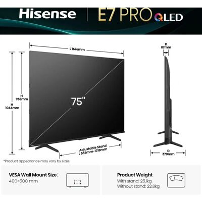 Hisense 75E77Q PRO 75" 4K Ultra HD Smart TV Wi-Fi Zwart Hisense 75E77Q PRO 75" 4K Ultra HD Smart TV Wi-Fi Zwart