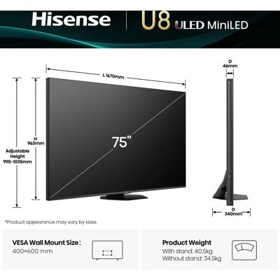 Hisense 75U8Q 75 hüvelykes 4K Ultra HD okostévé Hisense 75U8Q 75 hüvelykes 4K Ultra HD okostévé