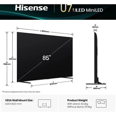 Hisense 85U7Q Okos TV 85" 4K Ultra HD MiniLED Hisense 85U7Q Okos TV 85" 4K Ultra HD MiniLED