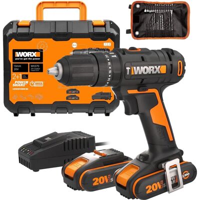 Taladro percutor inalámbrico WORX WX370 - 20V, 13mm, 2 velocidades Taladro percutor inalámbrico WORX WX370 - 20V, 13mm, 2 velocidades