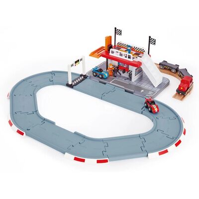 Hape E3734 - Stacja Torów Wyścigowych, Drewniany Pociąg Hape E3734 - Stacja Torów Wyścigowych, Drewniany Pociąg