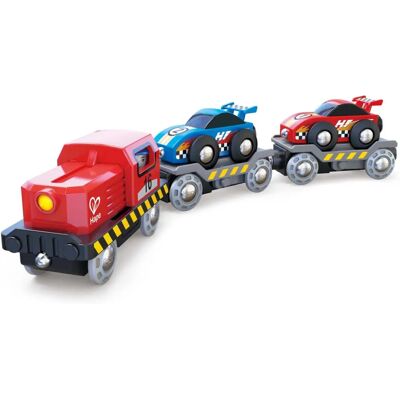 Hape Rennwagen-Transporter Spielzeug - Holzspielzeug für Kinder - Farbige Rennwagen Hape Rennwagen-Transporter Spielzeug - Holzspielzeug für Kinder - Farbige Rennwagen