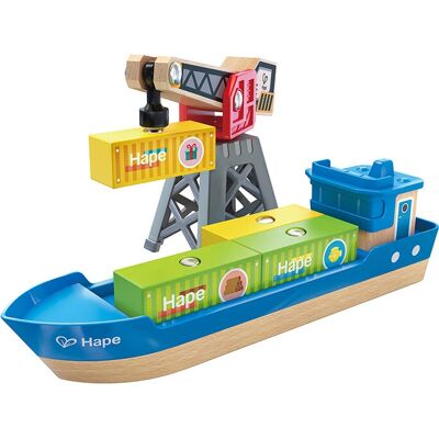 Hape Frachtschiff - Holzspielset für 3+ Jahre - Fracht- und Kranboot Hape Frachtschiff - Holzspielset für 3+ Jahre - Fracht- und Kranboot