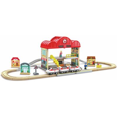 Hape E3877 - Tragbares Bahnhofsset - Holzbahnspielzeug Hape E3877 - Tragbares Bahnhofsset - Holzbahnspielzeug