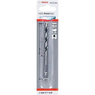 Foret métal Bosch PointTeQ - Mandrin hexagonal - 6,5 mm - Longueur fixe Foret métal Bosch PointTeQ - Mandrin hexagonal - 6,5 mm - Longueur fixe