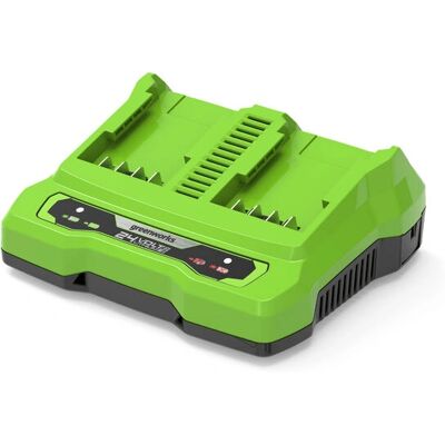 Greenworks 24V Akku-Ladegerät - Doppelsteckplatz, Schnellladung, Wandmontage Greenworks 24V Akku-Ladegerät - Doppelsteckplatz, Schnellladung, Wandmontage