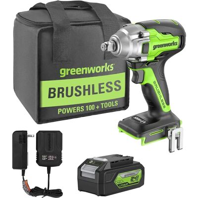 Greenworks 3802907UB Chave de impacto sem fio - 400 Nm, 30% mais potência Greenworks 3802907UB Chave de impacto sem fio - 400 Nm, 30% mais potência