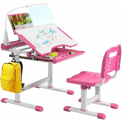 Costway - Desk and Chair Set - Adjustable - Lamp - Desk Set Costway - Desk and Chair Set - Adjustable - Lamp - Desk Set