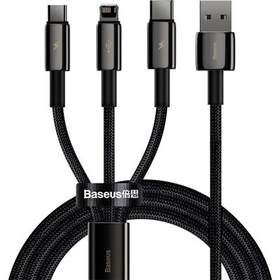 Baseus Tungsten Gold 3-i-1 USB-kabel - Sort Baseus Tungsten Gold 3-i-1 USB-kabel - Sort