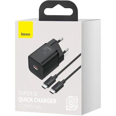 Baseus Black 25W Mobile Charger with USB-C Cable - Fast Charging Baseus Black 25W Mobile Charger with USB-C Cable - Fast Charging