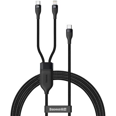 Černý 2v1 Rychlonabíjecí Kabel Baseus 1.2m - Typ C Lightning Černý 2v1 Rychlonabíjecí Kabel Baseus 1.2m - Typ C Lightning