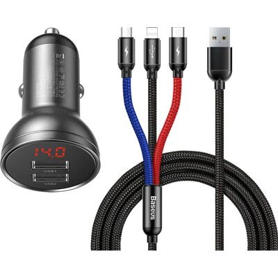Caricatore auto doppio USB Baseus VCBXA - 24W, Display digitale, Universale Caricatore auto doppio USB Baseus VCBXA - 24W, Display digitale, Universale