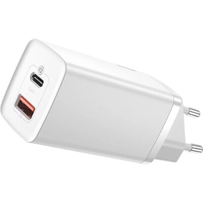 Baseus Wit GaN2 Lite 65W Snellader - Telefoon/Tablet Power Delivery Baseus Wit GaN2 Lite 65W Snellader - Telefoon/Tablet Power Delivery