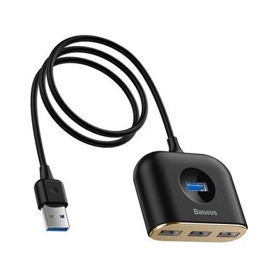 Baseus Firkantet Rund 4-i-1 USB Hub - USB 3.2, 4 Porte, Sort Baseus Firkantet Rund 4-i-1 USB Hub - USB 3.2, 4 Porte, Sort