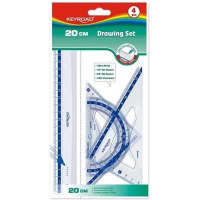 Ensemble de 4 règles transparentes Keyroad 20cm - Géométrique Ensemble de 4 règles transparentes Keyroad 20cm - Géométrique