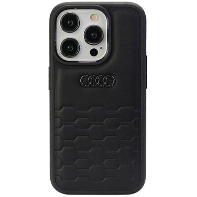 Audi iPhone 15 Pro Kunstleder Hülle - Sportliches Design Audi iPhone 15 Pro Kunstleder Hülle - Sportliches Design