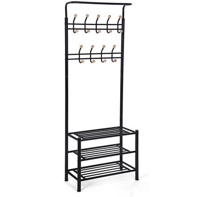 Songmics Schwarzer Garderobenständer - 3 Regale, 9 Haken, Stahl Songmics Schwarzer Garderobenständer - 3 Regale, 9 Haken, Stahl