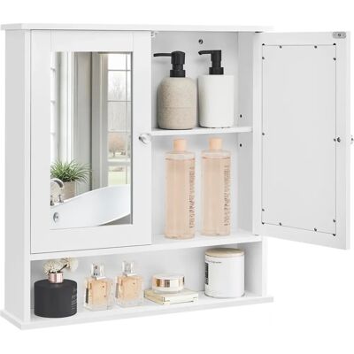 VASAGLE Wit Wandgemonteerde Badkamerkast met Spiegeldeuren - 56x13x58cm VASAGLE Wit Wandgemonteerde Badkamerkast met Spiegeldeuren - 56x13x58cm