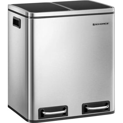 SONGMICS Contenitore per riciclaggio doppio 2 x 15L - Chiusura morbida & Pedale SONGMICS Contenitore per riciclaggio doppio 2 x 15L - Chiusura morbida & Pedale