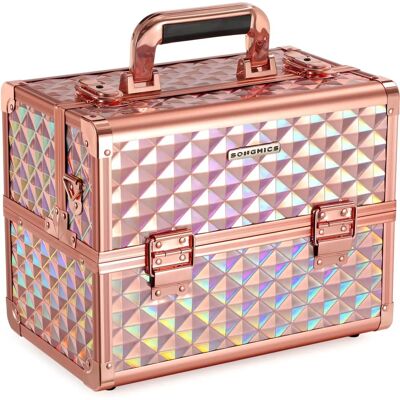 Trousse de maquillage voyage rose gold SONGMICS avec verrou - Organisateur de beauté Trousse de maquillage voyage rose gold SONGMICS avec verrou - Organisateur de beauté