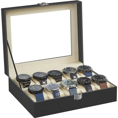 SONGMICS Schwarzes Weißes Uhrenaufbewahrungsbox mit herausnehmbaren Kissen SONGMICS Schwarzes Weißes Uhrenaufbewahrungsbox mit herausnehmbaren Kissen