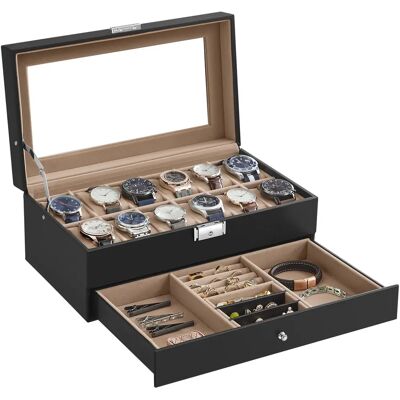 SONGMICS Beigefarbene Schlossbare Doppel-Schicht-Uhrenbox SONGMICS Beigefarbene Schlossbare Doppel-Schicht-Uhrenbox