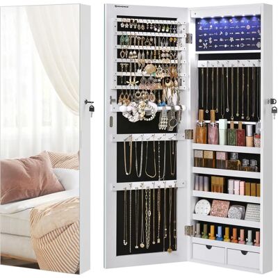 SONGMICS Weißes rahmenloses Schmuckkästchen mit 6 LEDs - Schmuckorganizer SONGMICS Weißes rahmenloses Schmuckkästchen mit 6 LEDs - Schmuckorganizer
