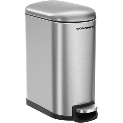 Songmics Silver Slim Pedal Trash Can 10L Songmics Silver Slim Pedal Trash Can 10L