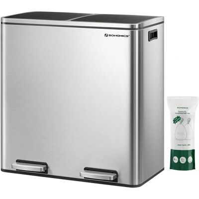 SONGMICS Doppel-Recyclingbehälter - 2 x 30L, Silber SONGMICS Doppel-Recyclingbehälter - 2 x 30L, Silber