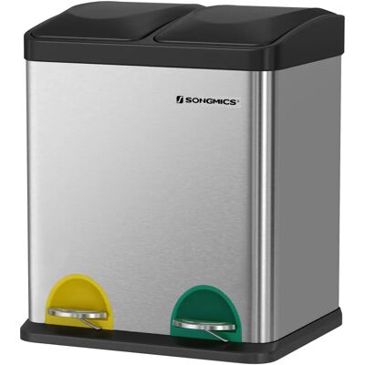 SONGMICS Cubo de reciclaje negro gris 30L - Cubo de basura SONGMICS Cubo de reciclaje negro gris 30L - Cubo de basura